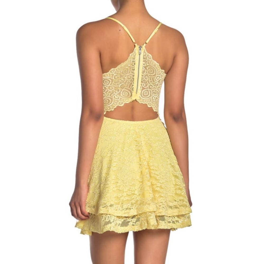Love, Nickie Lew Yellow Lace Layered Dress M